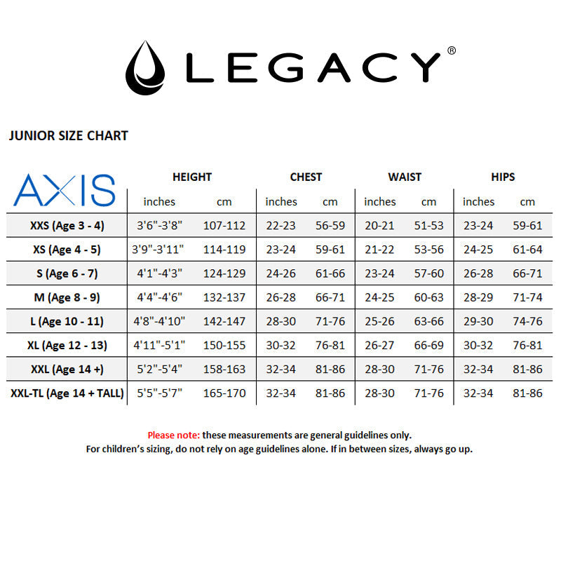 Legacy AXIS Junior 3/2mm Flatlock Back Zip Wetsuit - Blue